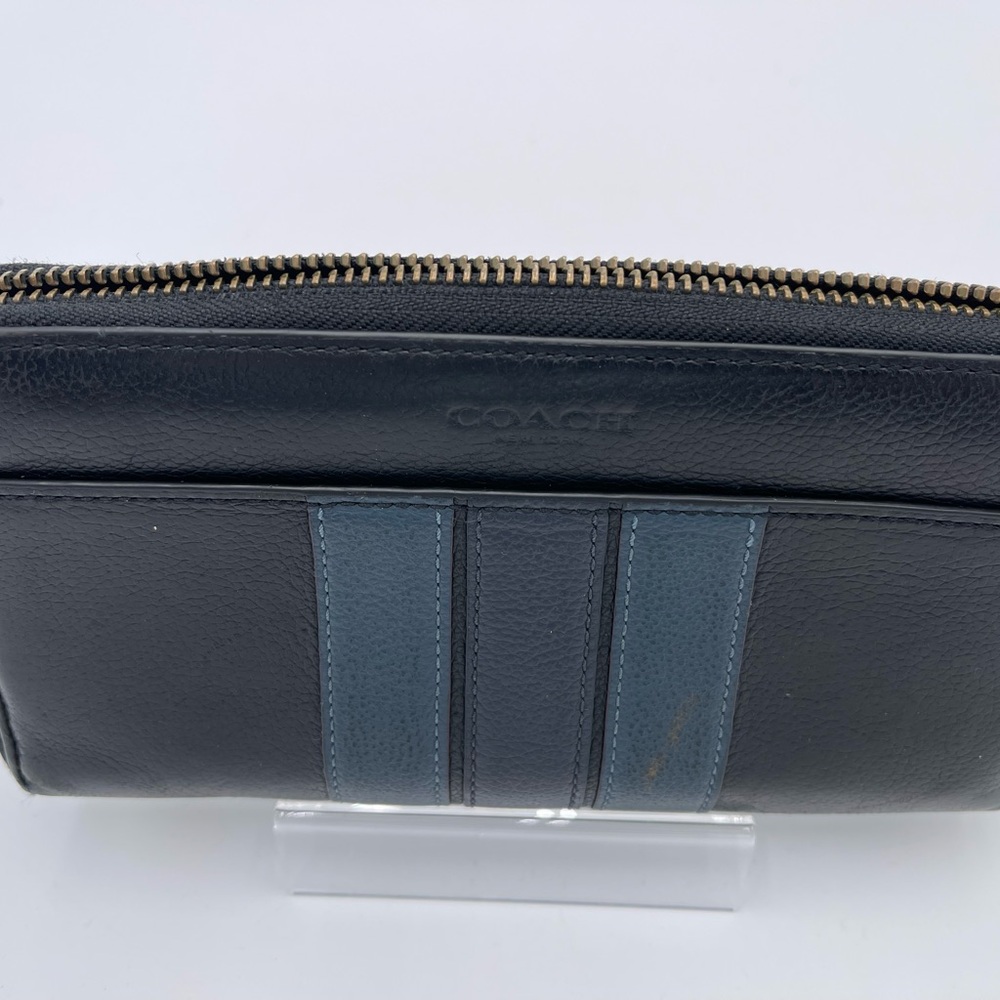 Coach Black and Blue Leather Wallet with Modern Stripes - Picture 2 of 5